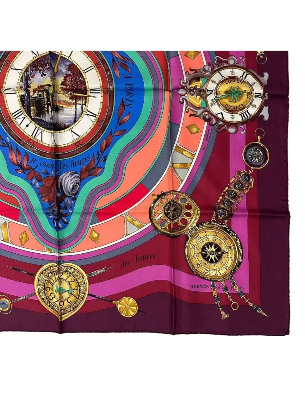 Hermes Silk Carre 90 Parmi les Fleurs Je Compte les Heures Time Spent - Picture 5 of 8